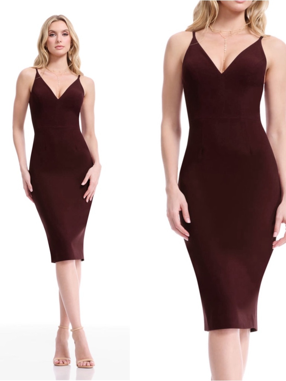 DRESS THE POPULATION Minimalist Bodycon Lyla Dress in Burgundy Sz Large
